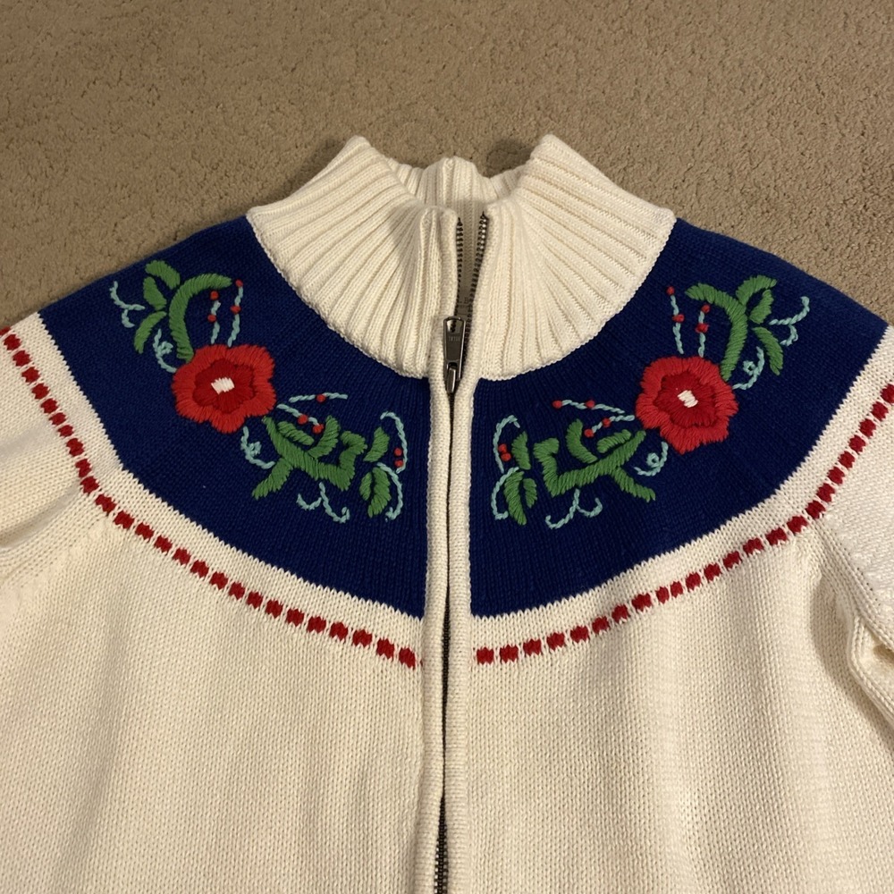 TALBOTS 100% COTTON ZIP-UP WOMEN'S CARDIGAN SWEATER MOCK NECK FLORAL SIZE SP - Picture 6 of 16